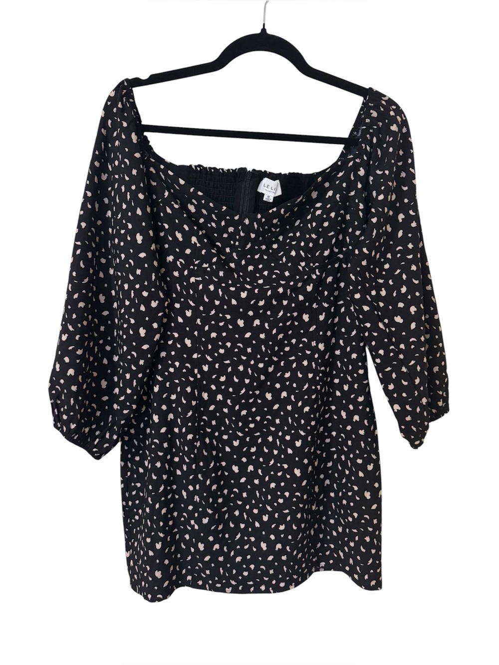 Le Lis Black Beige Ditsy Speckled Print Off-The-Shoulder Mini Dress M